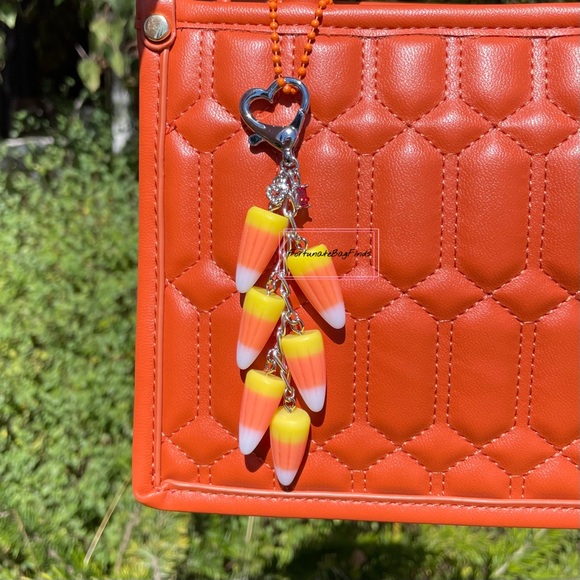 Candy Corn Cluster Halloween Bag Purse Charm Keychain SILVER - Picture 7 of 9
